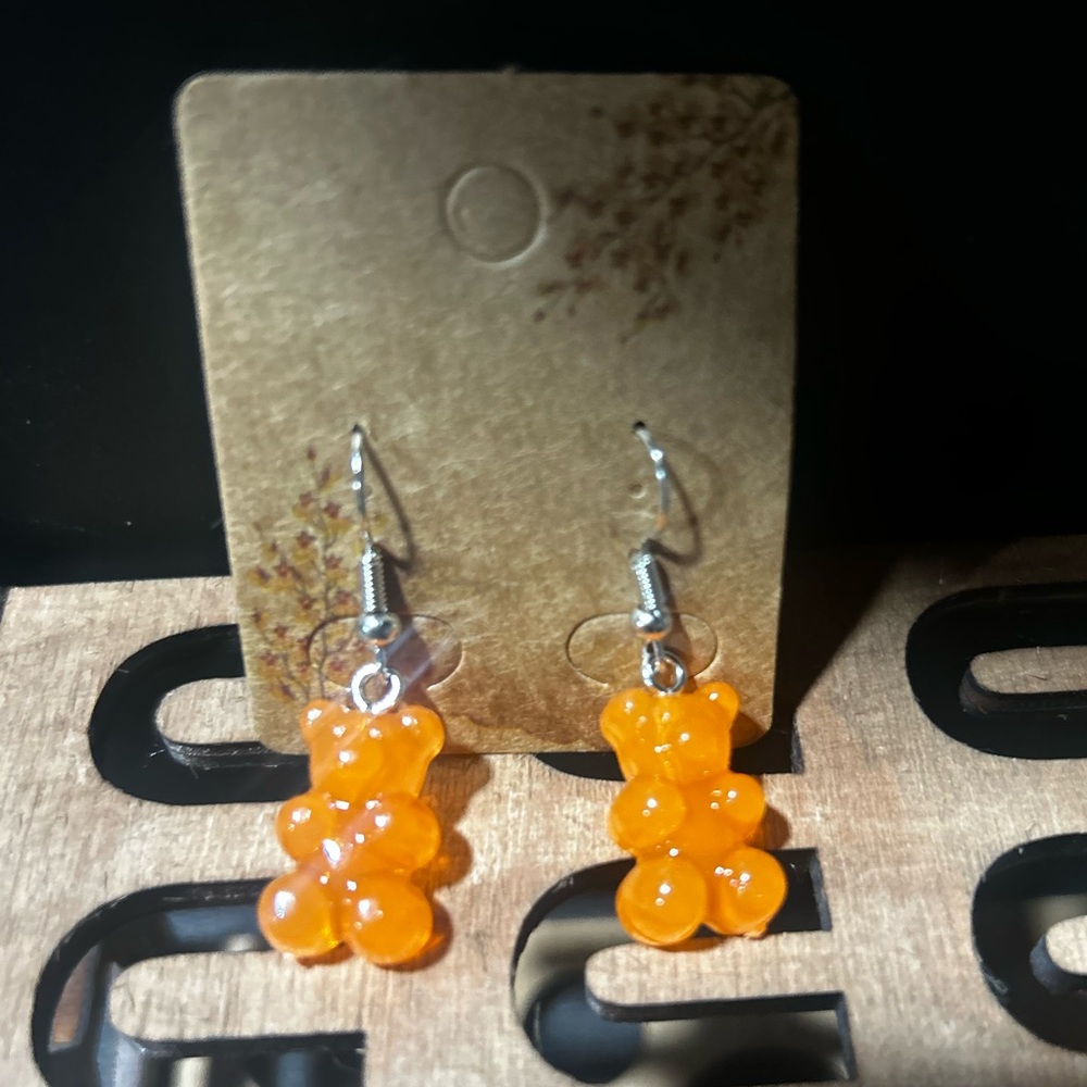New Orange Gummy Bear Earrings Cute Kawaii Candy Novelty Lightweight accessories